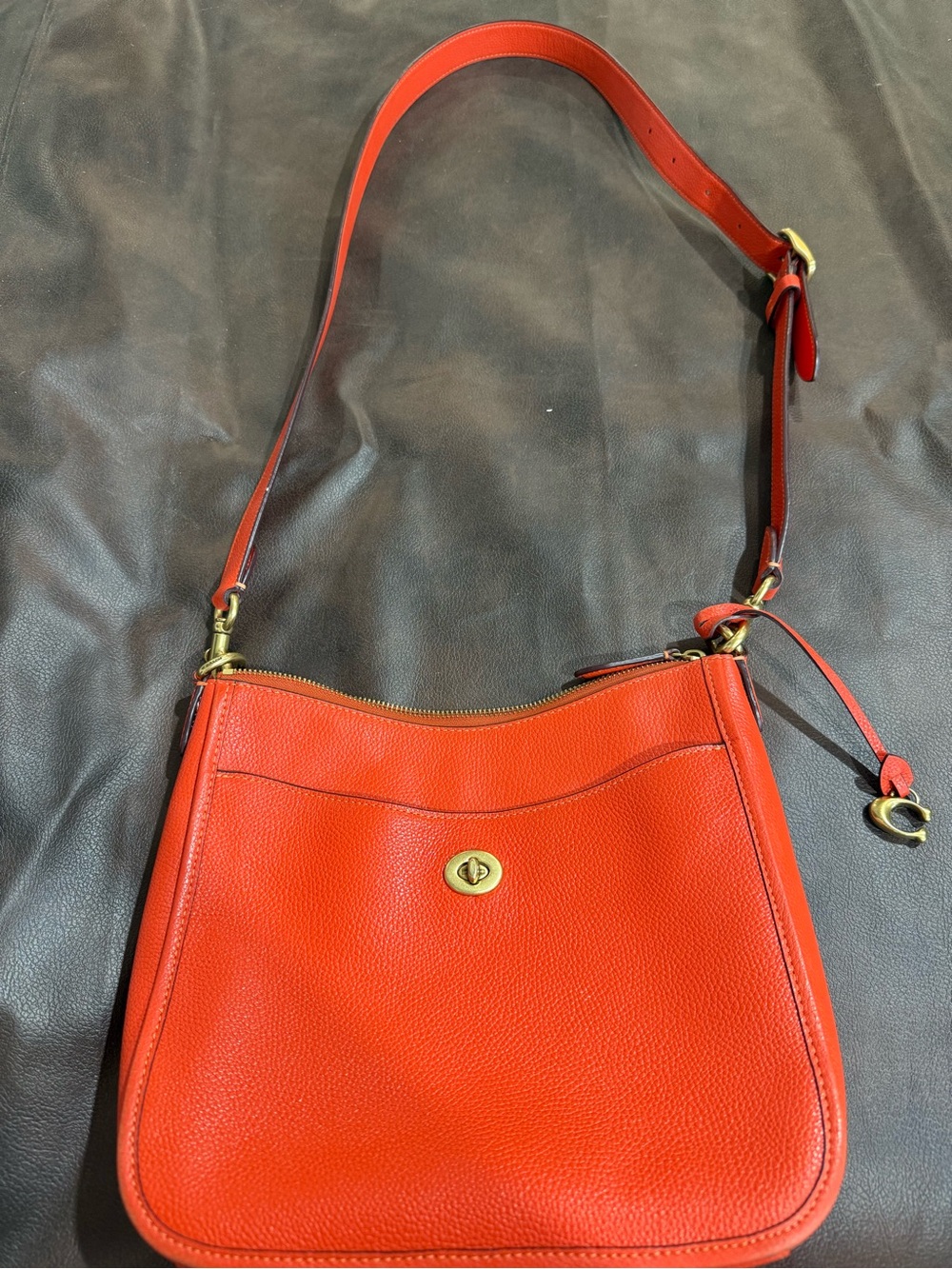 Coach Coral Orange Pebbled Leather Turnlock Shoulder Crossbody Bag